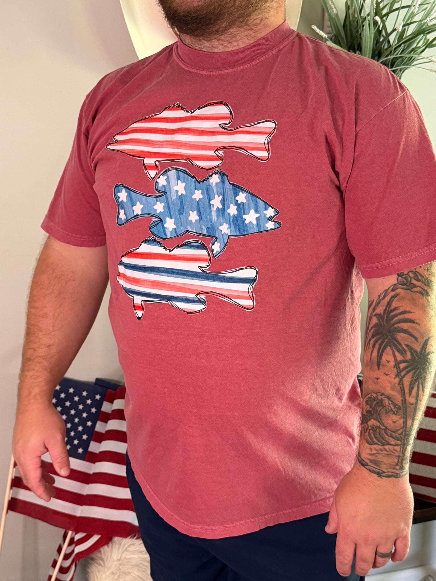 Red White & Fishing Tee