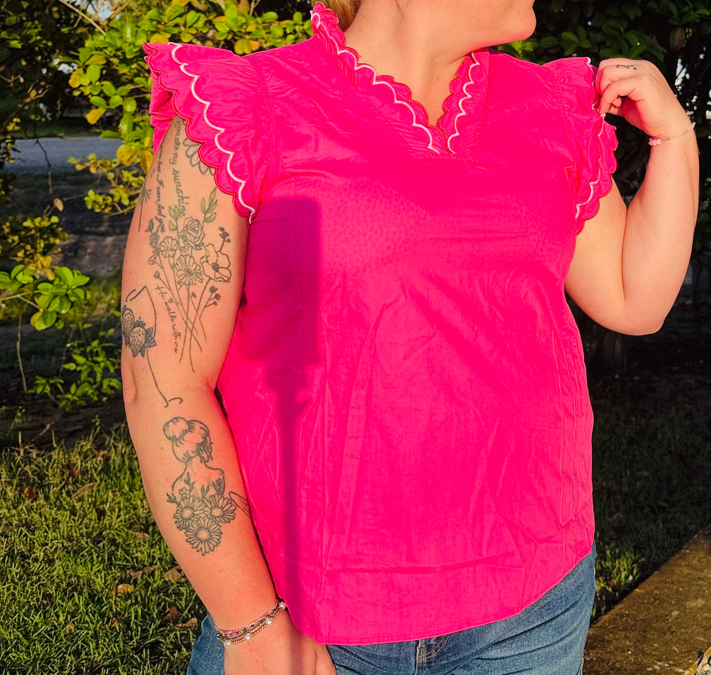 Pink Scalloped Ruffle Blouse