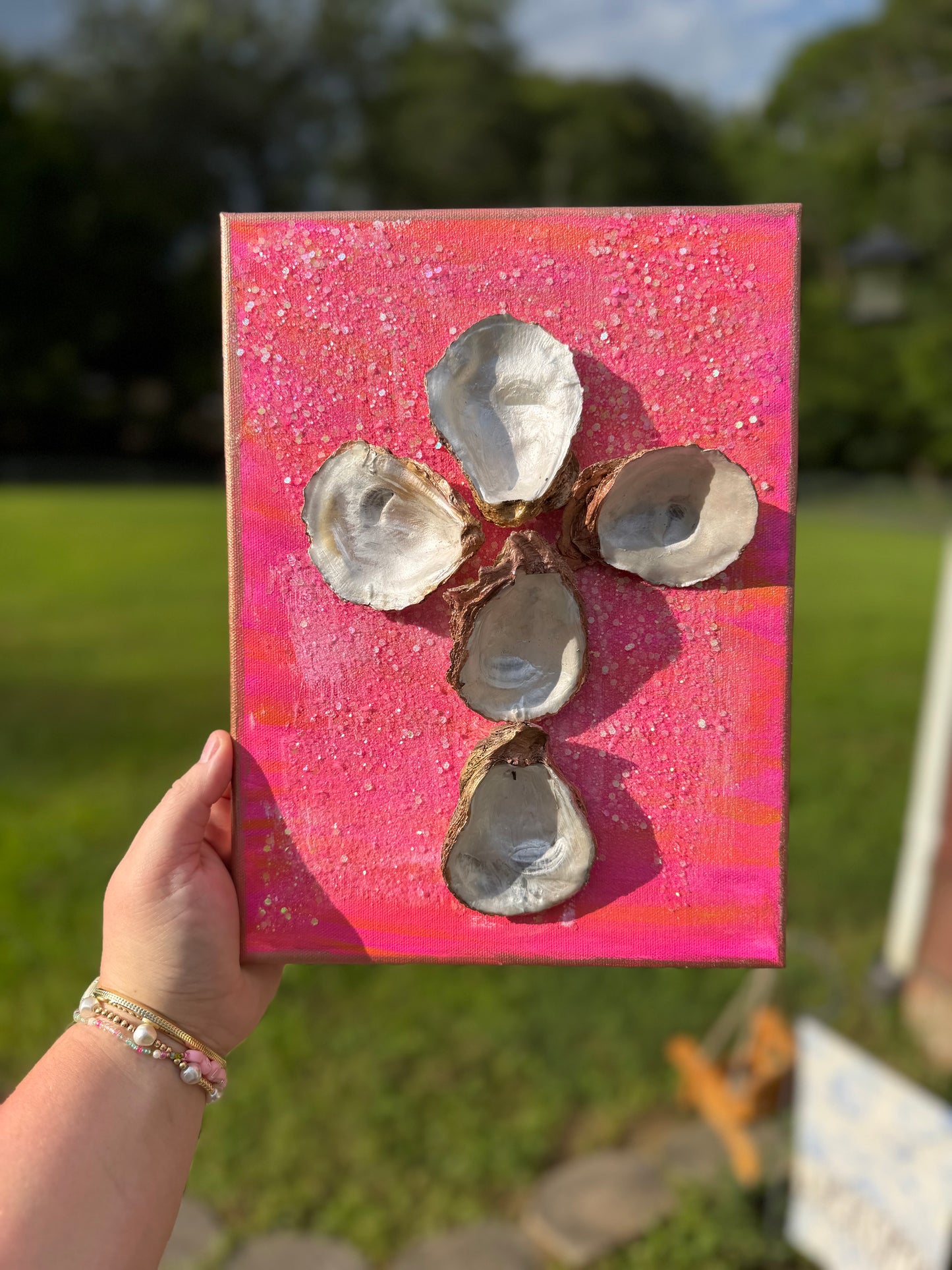 Pink Oyster Shell Cross