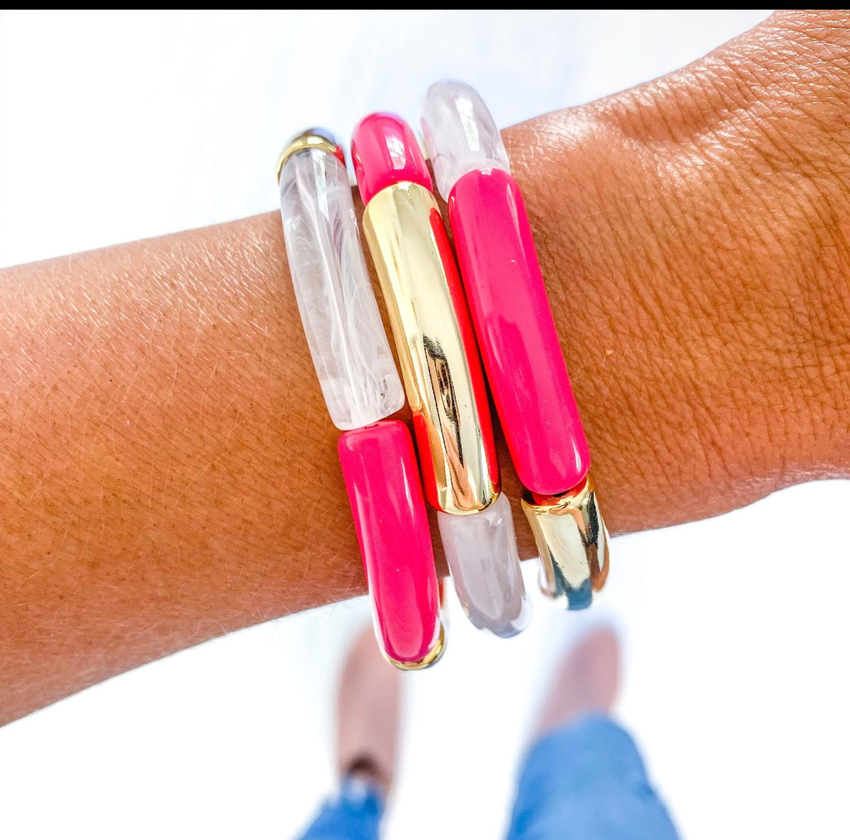Hope Breast Cancer Awareness Acrylic Bamboo
Heishi Bracelet