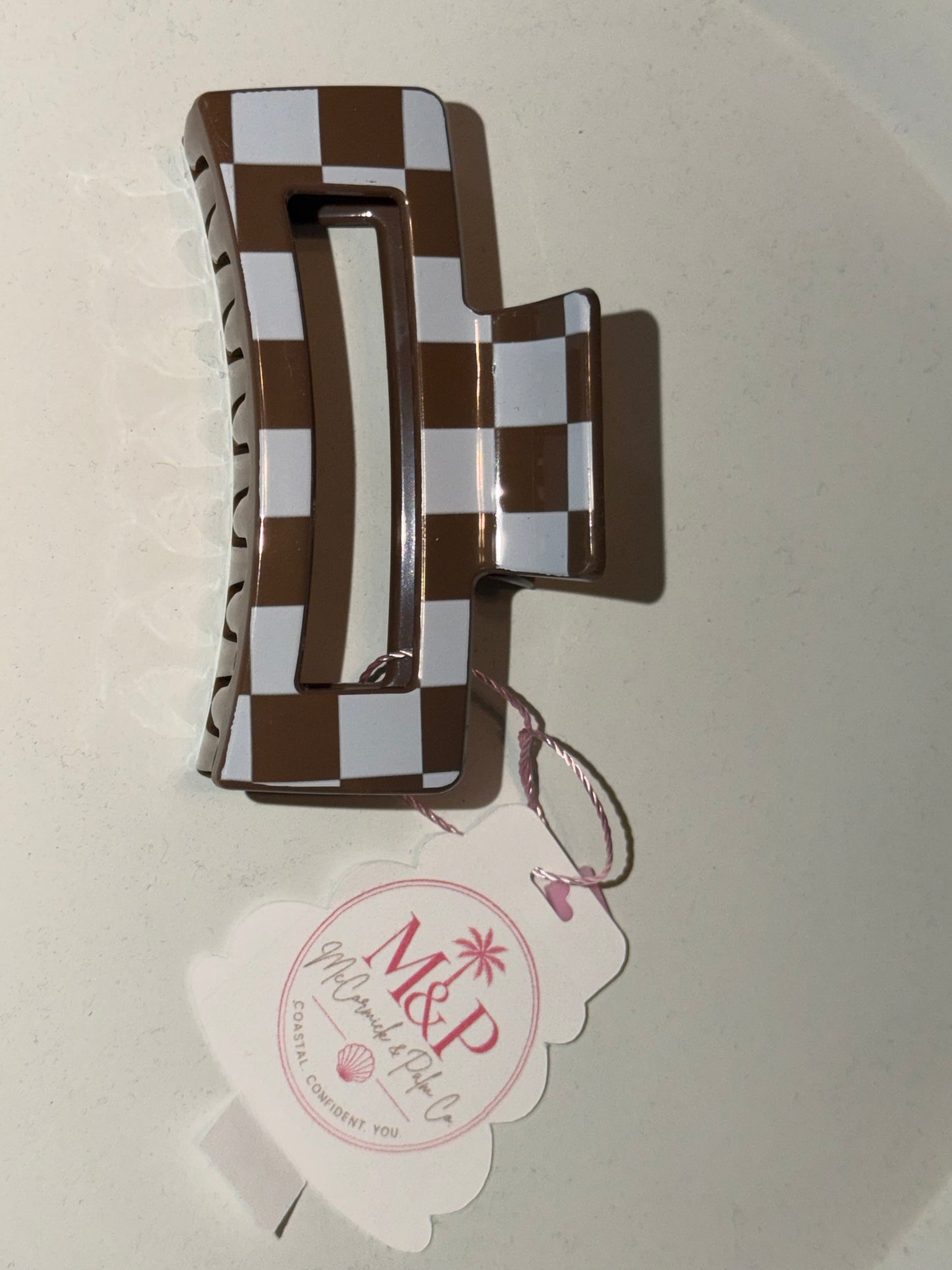 Mocha Checkered Claw Clip