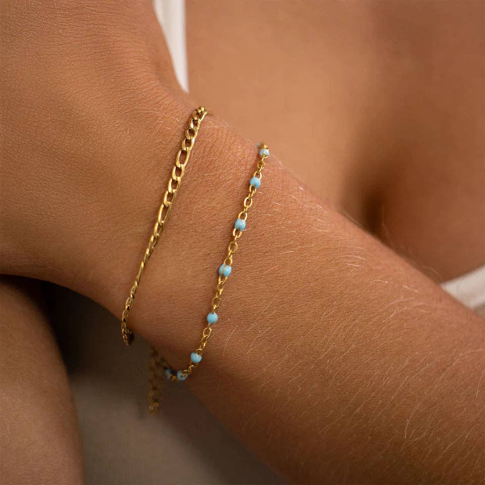 Lana | Waterproof Beaded Chain Bracelet: White / Gold