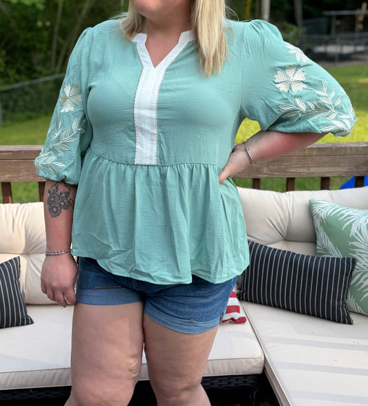 Mint To Be Embroidered Blouse