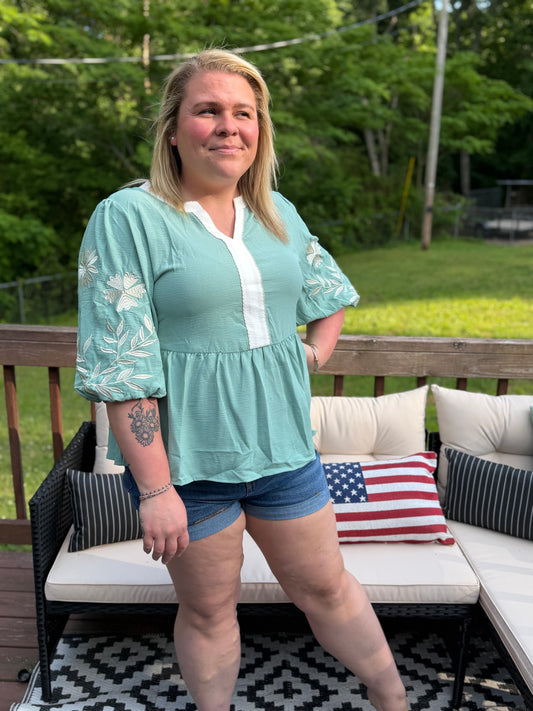 Mint To Be Embroidered Blouse