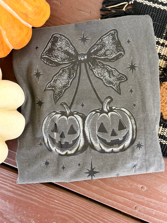 Pumpkin Cherry Bow Graphic Tee