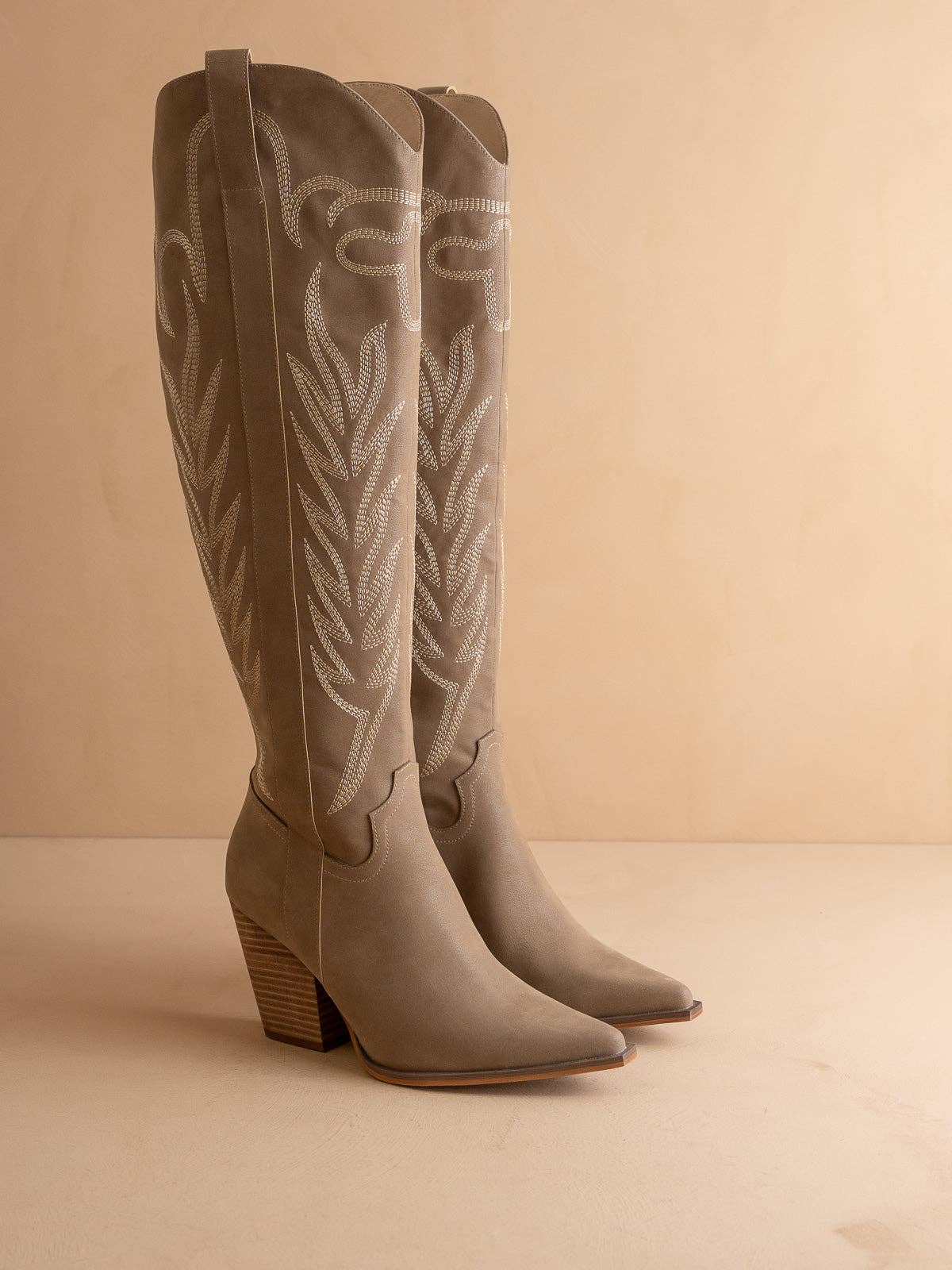The Bronco | Dark Taupe Knee High Embroidered Fall Boot: DARK TAUPE / 10