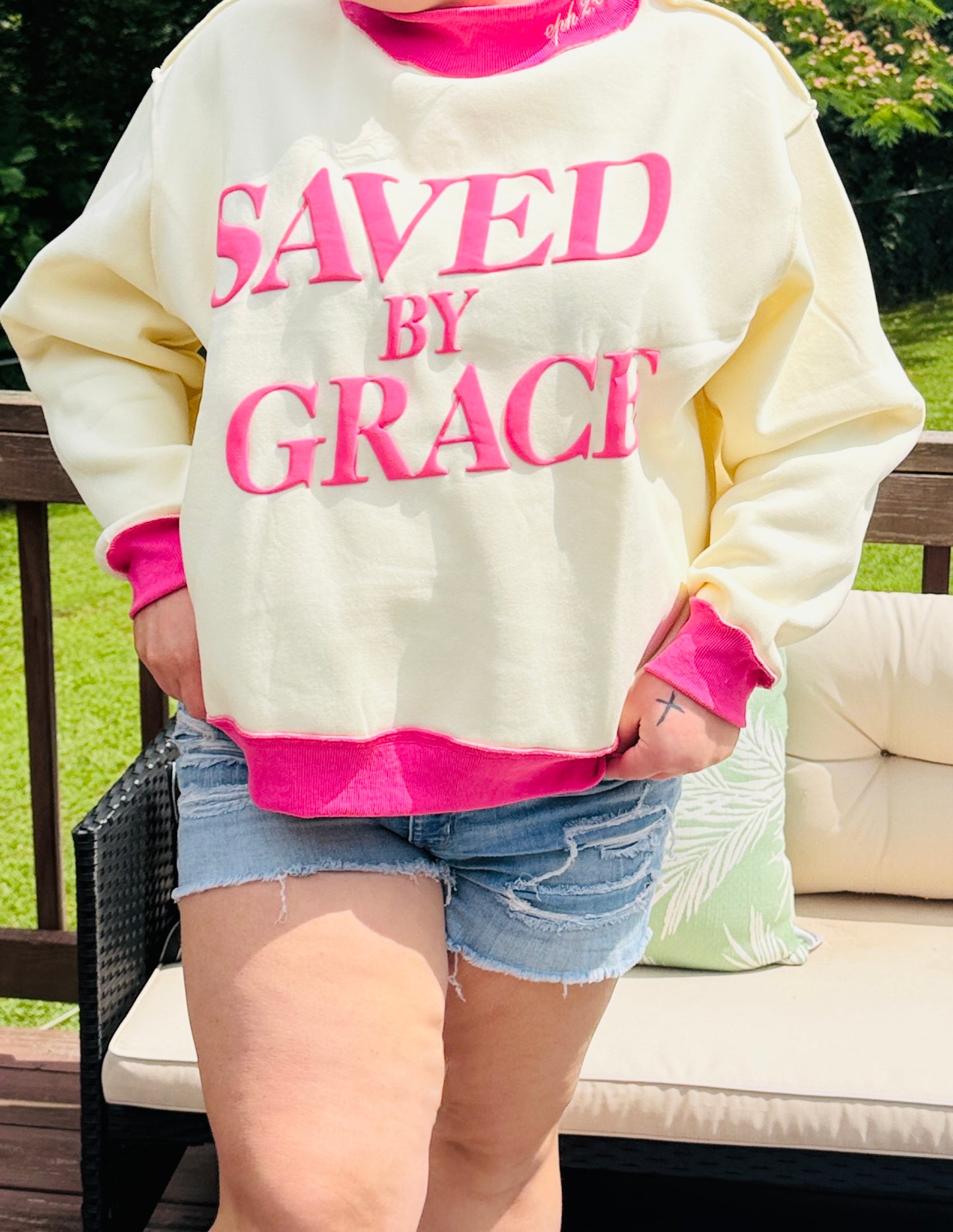 SAVED BY GRACE MOCK NECK SWEATSHIRT