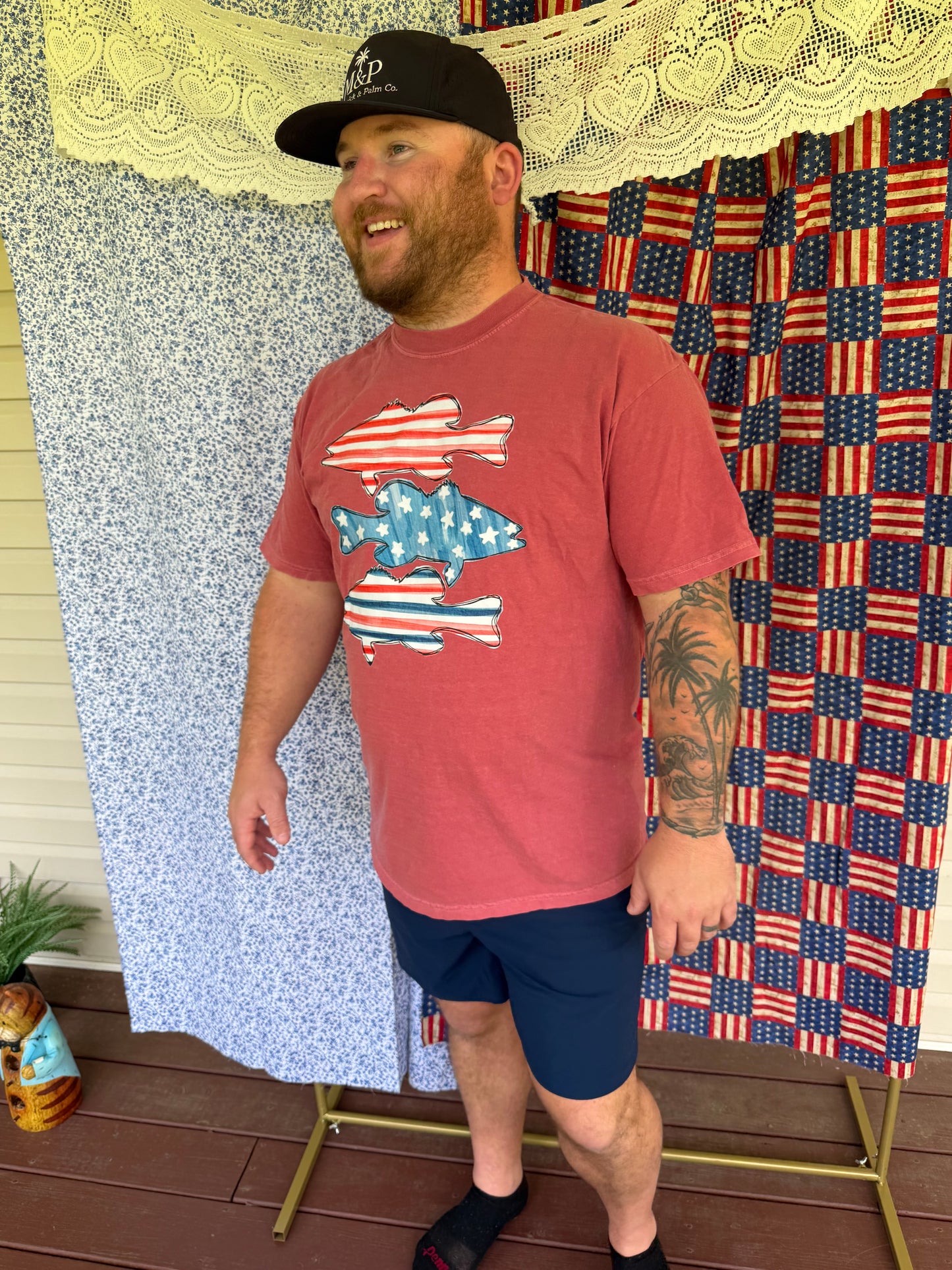 Red White & Fishing Tee