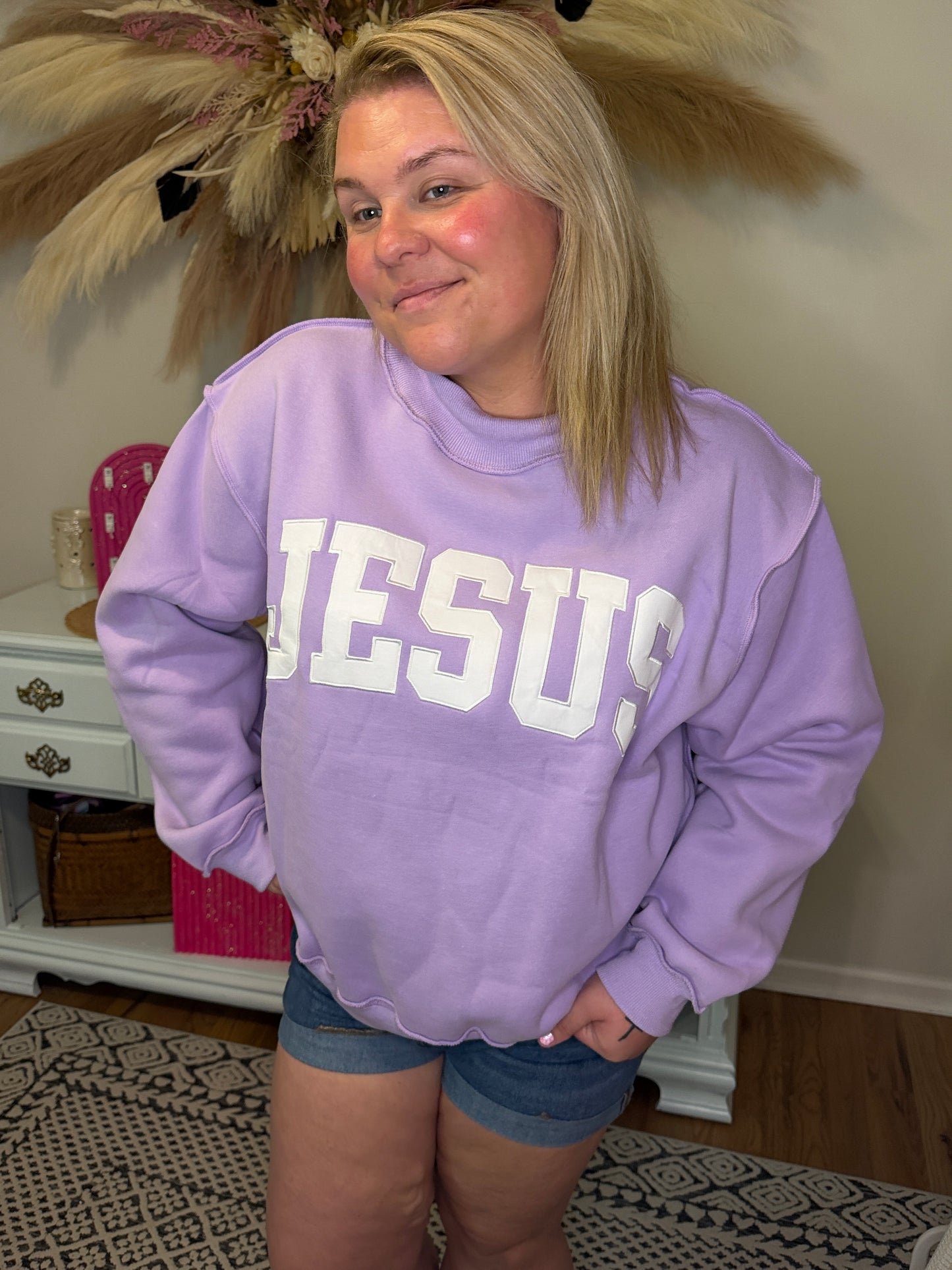 Lavender “Jesus” Mock Neck Sweatshirt
