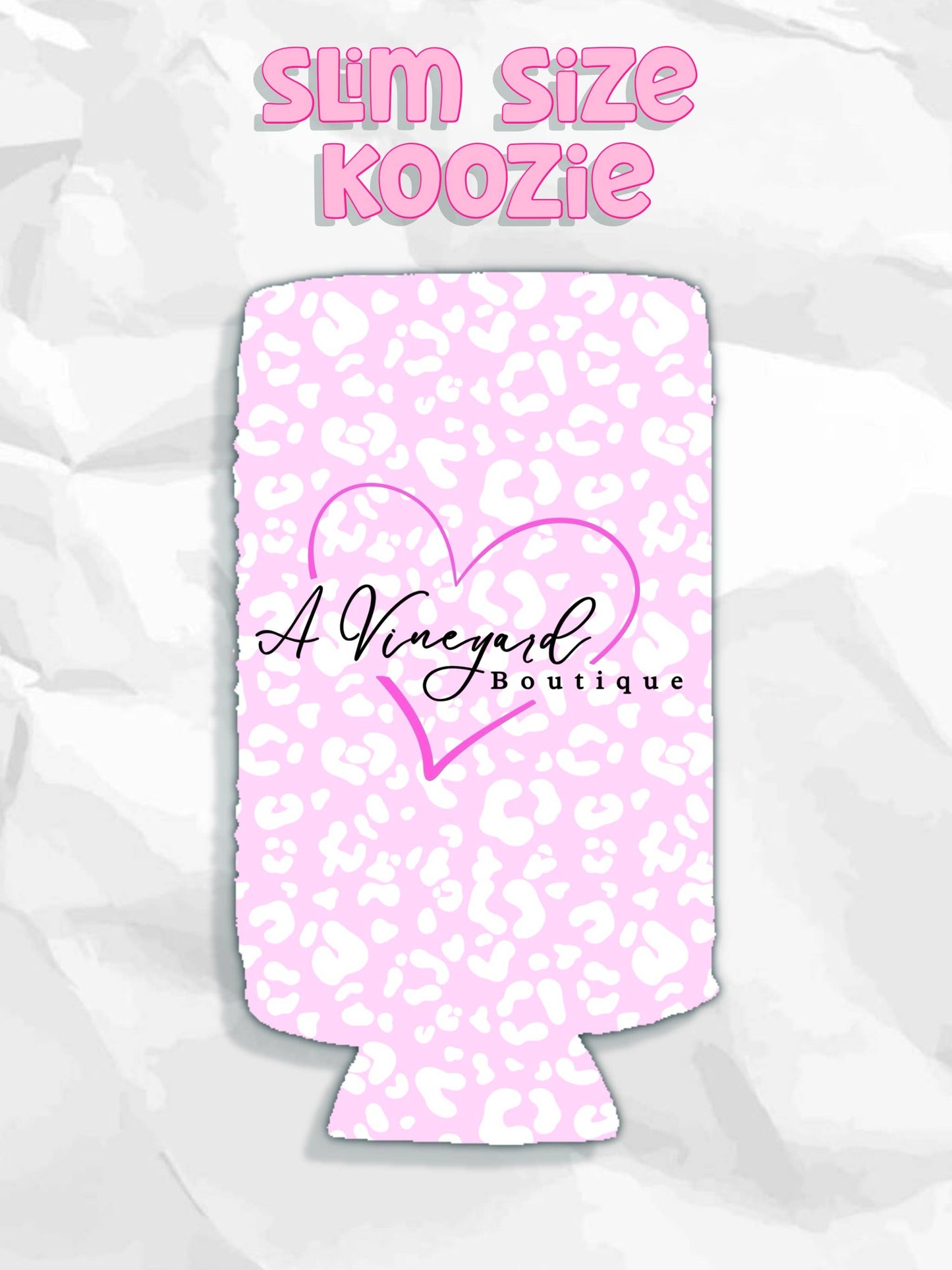 Custom logo koozies in pink and white leopard with logo: Regular