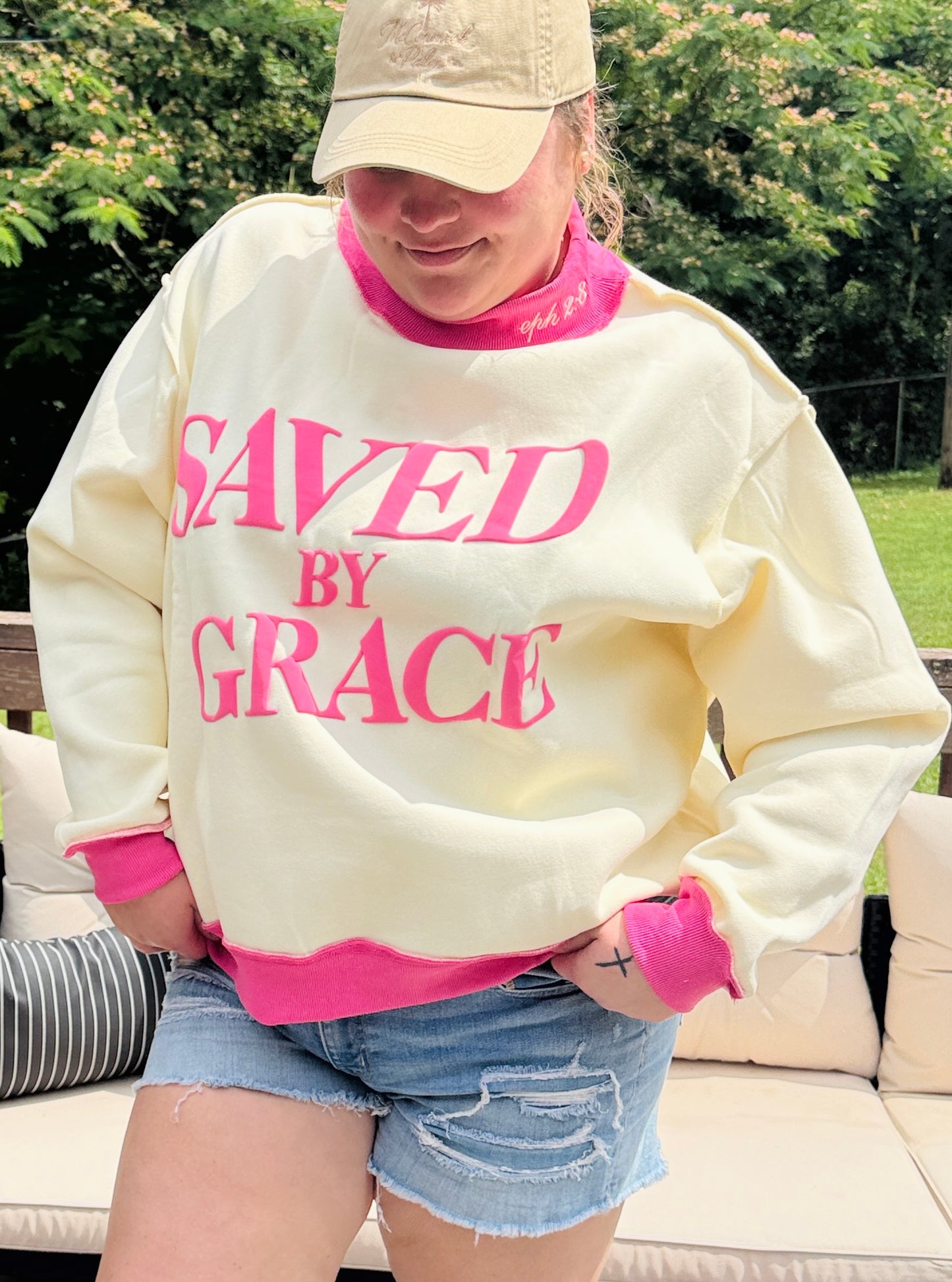 SAVED BY GRACE MOCK NECK SWEATSHIRT