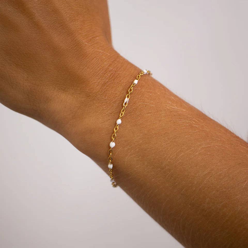 Lana | Waterproof Beaded Chain Bracelet: White / Gold