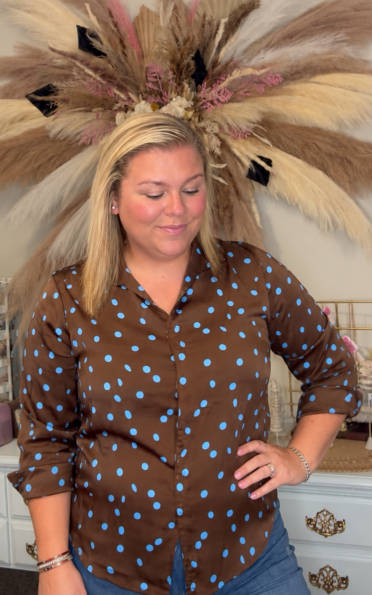 Mocha & Blue Polka Dot Blouse
