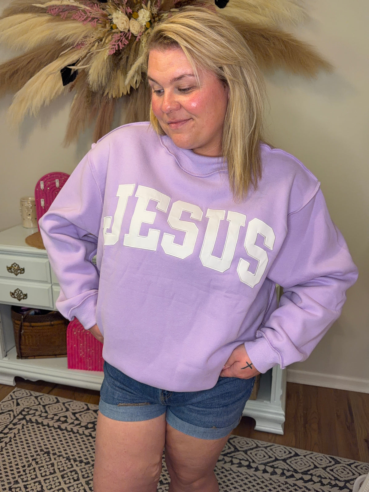 Lavender “Jesus” Mock Neck Sweatshirt