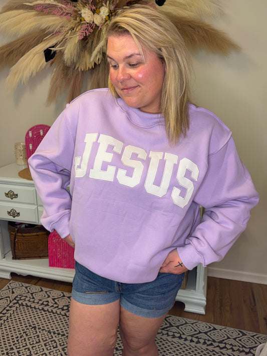 Lavender “Jesus” Mock Neck Sweatshirt
