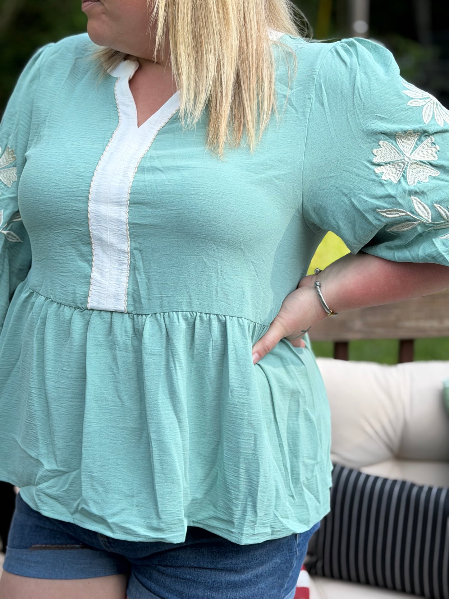 Mint To Be Embroidered Blouse