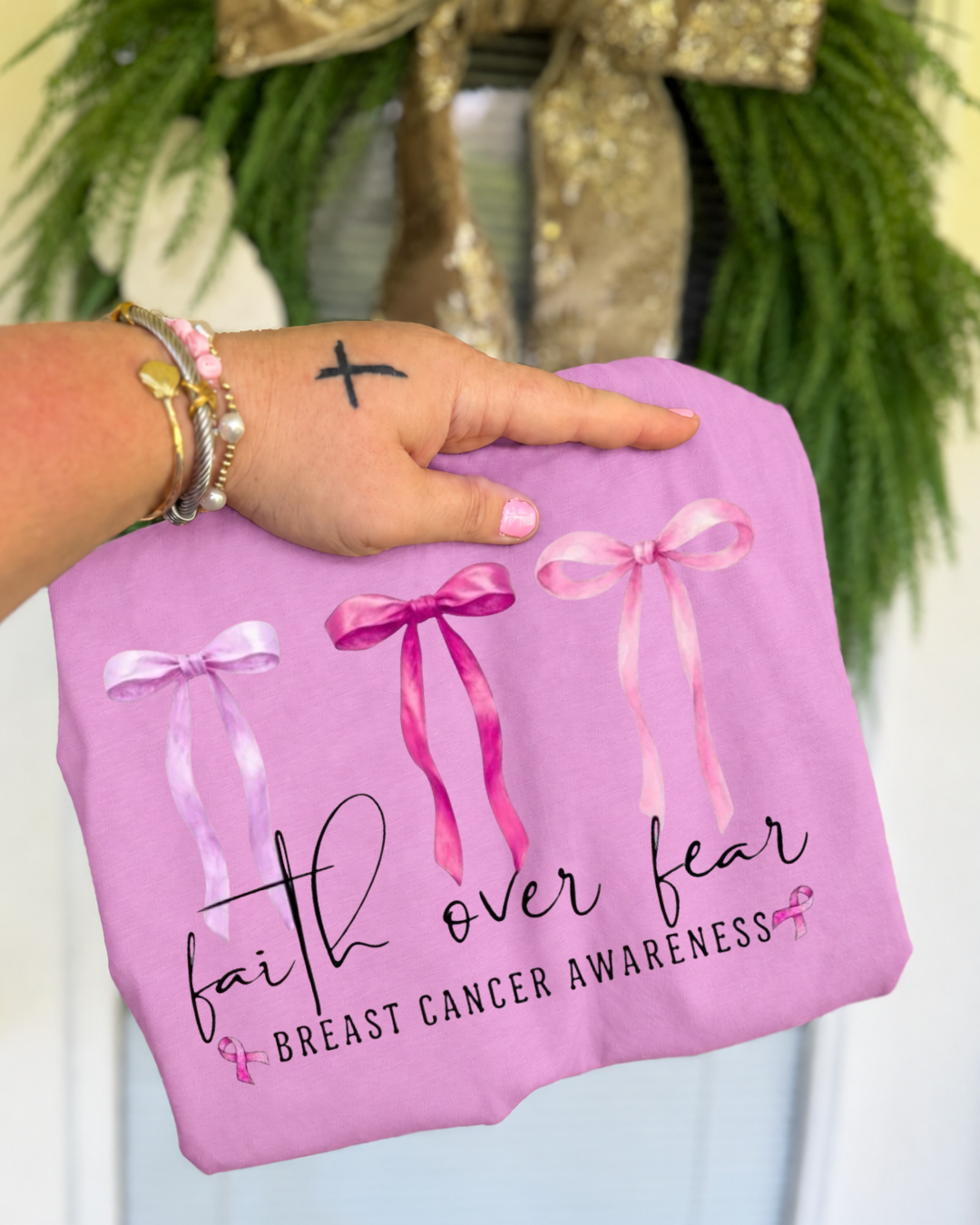 Faith Over Fear Breast Cancer Awareness Tee