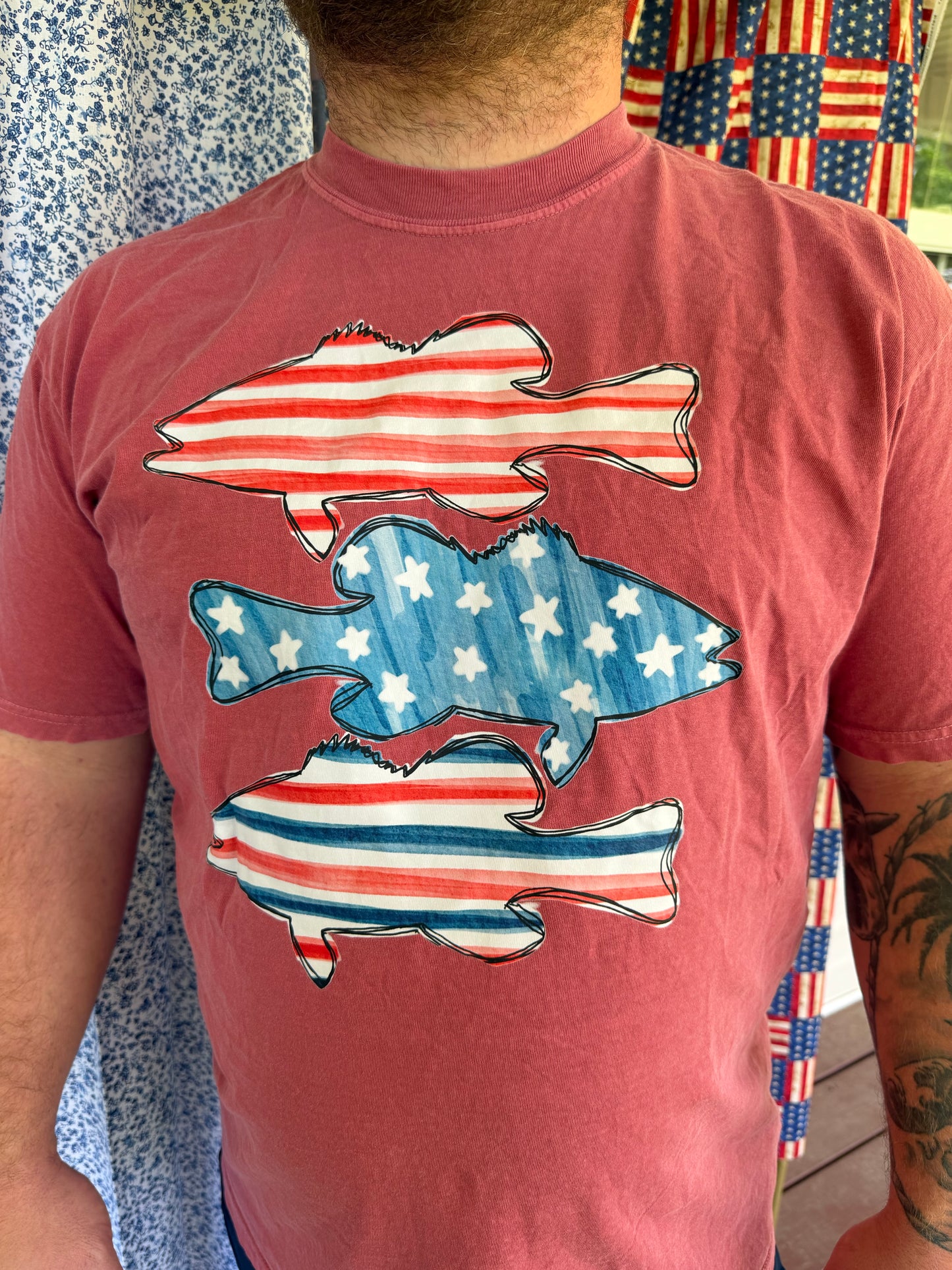 Red White & Fishing Tee