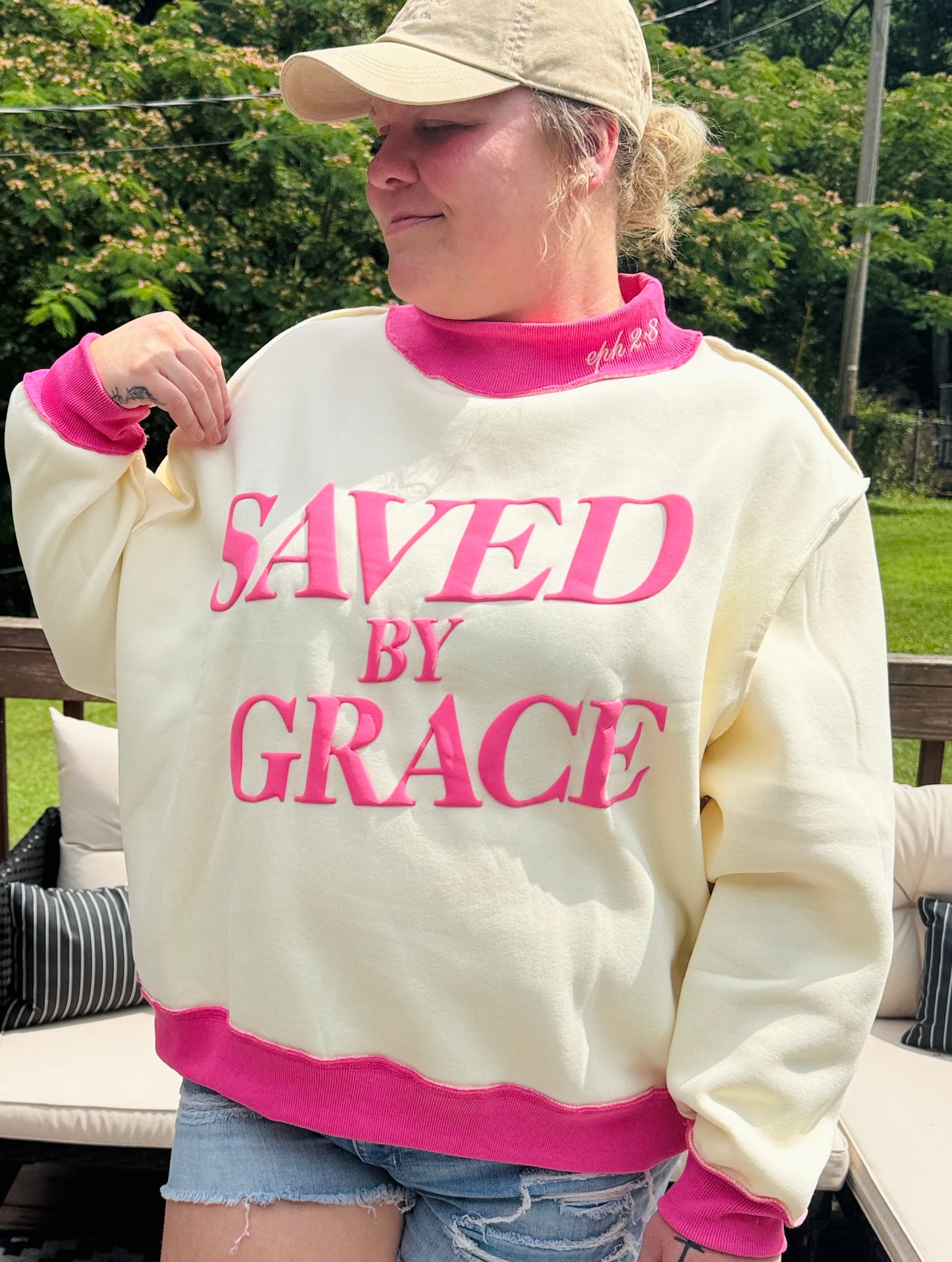 SAVED BY GRACE MOCK NECK SWEATSHIRT