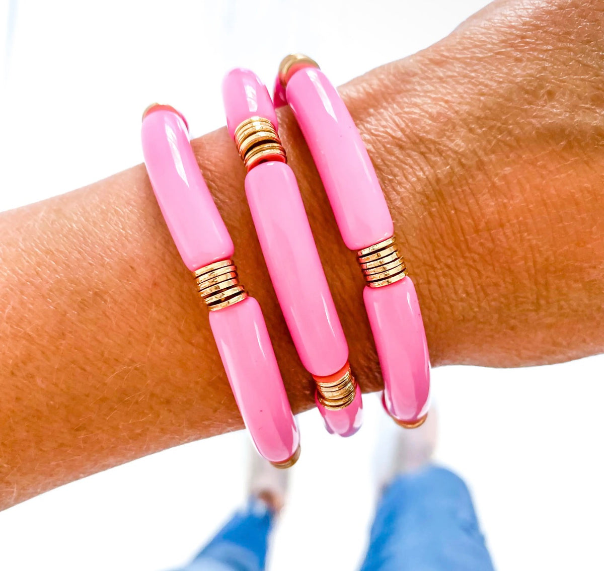 Light Pink Acrylic Tube Bamboo Bracelet